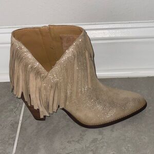 Jessica Simpson Jewles Fringe Ankle Booties - Champagne Gold